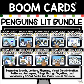 Preview of Boom Cards:  Penguins Literacy Bundle