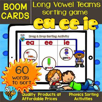 Preview of LONG E VOWEL TEAMS EA EE IE SORT PHONICS BOOM CARDS PRACTICE ACTIVITY FREEBIE