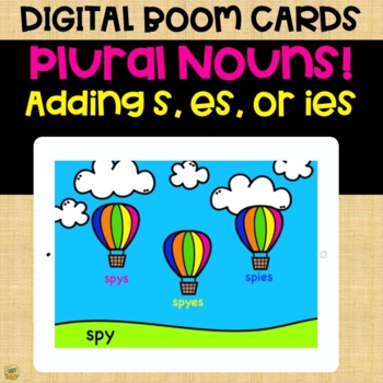 Preview of Boom Cards – Plural Nouns  – Adding s, es, or ies  Grammar Distance Learning