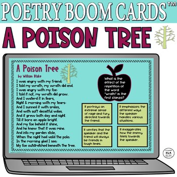 Preview of Boom Cards™ Poetry Quiz Reading Comprehension Test Prep Poem A Poison Tree