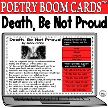 Preview of Boom Cards™ Poetry Quiz Reading Comprehension Test Prep Poem High School