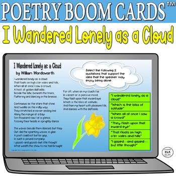 Preview of Boom Cards™ Poetry Quiz Reading Comprehension Test Prep Poem I Wandered Lonely