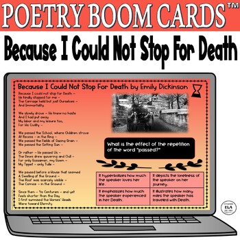 Preview of Boom Cards™ Poetry Quiz Reading Comprehension Test Prep Poem Middle High School