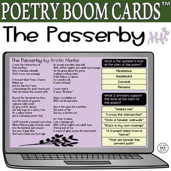 Preview of Boom Cards™ Poetry Quiz Reading Comprehension Test Prep Poem Middle High School