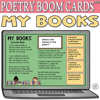 Preview of Boom Cards™ Poetry Quiz Reading Comprehension Test Prep Poem My Books