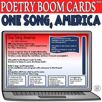 Preview of Boom Cards™ Poetry Quiz Reading Comprehension Test Prep Poem Walt Whitman