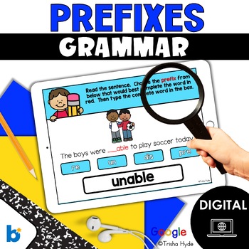 Preview of Prefixes  | re un dis pre | Grammar | Google Slides | Boom Cards