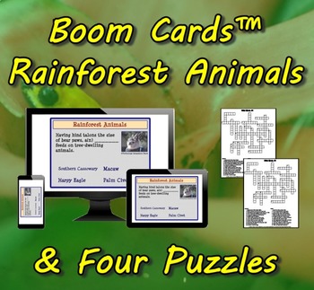 Preview of Boom Cards™ Rainforest Animals & Four Puzzles