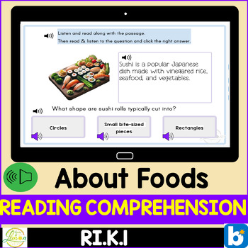 Preview of Boom Cards Reading Comprehension About Foods | Main Idea