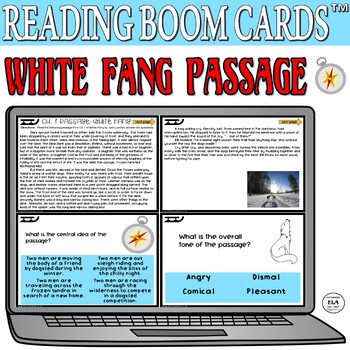 Preview of Boom Cards™ Reading Comprehension Test Prep White Fang Jack London Passage Quiz