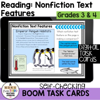 Preview of Boom Cards Reading ELA Nonfiction Text Features (Penguins)