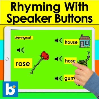 Preview of Boom Cards™ Rhyming - Interactive Self-Checking with Sound Kindergarten