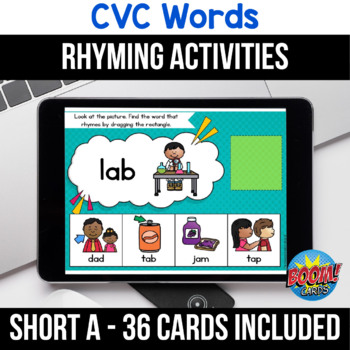 Preview of Boom Cards Rhyming Worksheets Digital Learning ELA Short a #springisbooming