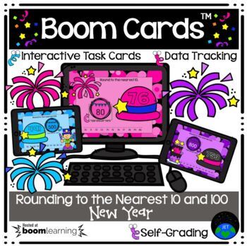 Preview of Boom Cards™ Rounding New Year Themed