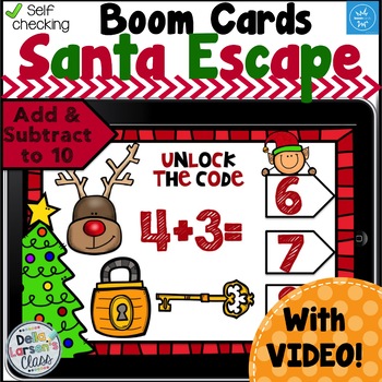 Preview of Christmas Santa Escape Addition and Subtraction to 10 with Boom Cards