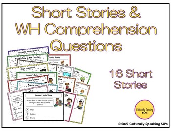Preview of Boom Cards™ Short Stories & WH Comprehension Questions PDF