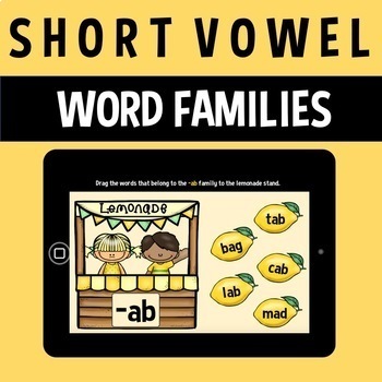 Preview of Boom Cards | Short Vowel Word Families | Summertime Sort