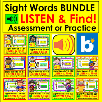 Preview of Boom Cards Sight Word Assessment or Practice BUNDLE 220 Words