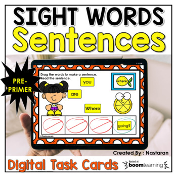 Preview of Boom Cards Sight Words Building Simple Sentences Pre Primer 