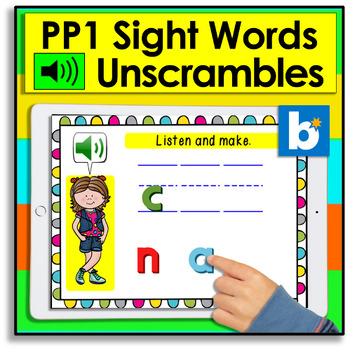 Preview of Boom Cards™ Sight Words Unscramble - Dolch 1-24 PrePrimer Kindergarten