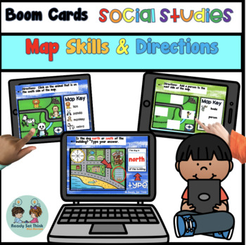 Preview of Boom Cards Social Studies Map Skills & Directions With Audio