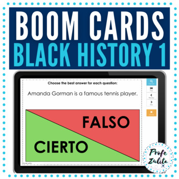 Preview of Boom Cards Spanish Black History Month Readings & Questions | Biographies Set 1