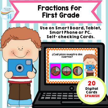 Preview of Boom Cards Spanish Fractions for 1st Grade