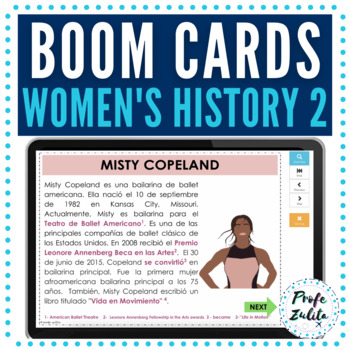 Preview of Boom Cards Spanish Women's History Month Readings | Biographies Set 2