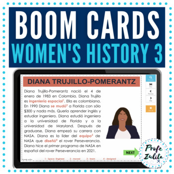 Preview of Boom Cards Spanish Women's History Month Readings | Biographies Set 3