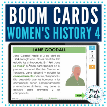 Preview of Boom Cards Spanish Women's History Month Readings | Biographies Set 4
