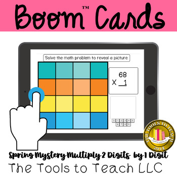 Preview of Boom™ Cards Spring Multiply 2 Digits by 1 Digit Mystery Puzzle Digital Resource