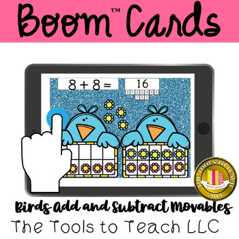 Preview of Boom™ Cards Spring Birds Add and Subtract Movable Flowers to 20 Digital Resource