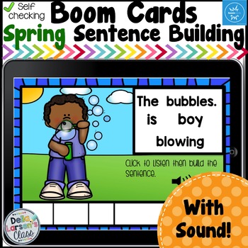 Preview of Boom Cards Spring Sentence Building  Distance Learning