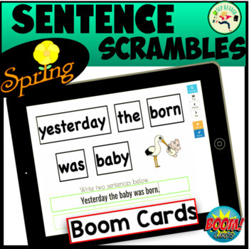 Preview of Boom Cards Spring Sentence Scrambles