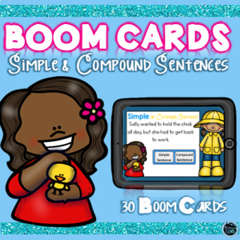Preview of Boom Cards Spring Simple and Compound Sentences Distance Learning