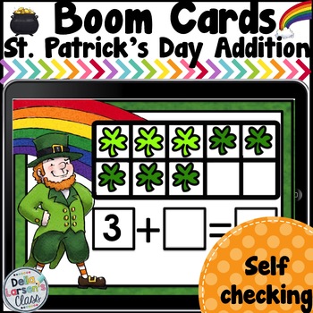 Preview of Boom Cards St. Patrick's Day Addition Fluency Distance Learning