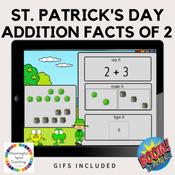 Preview of St. Patrick's Day Theme Math Addition Facts of 2 Digital Boom Cards™