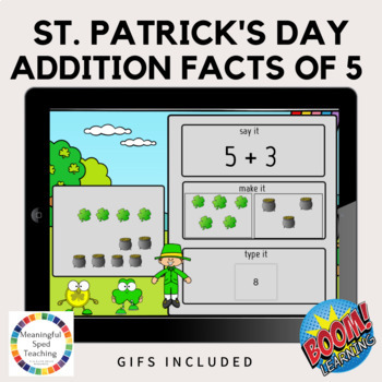 Preview of St. Patrick's Day Theme Math Addition Facts of 5 Digital Boom Cards™