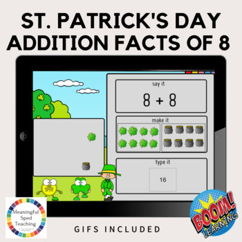 Preview of St. Patrick's Day Theme Math Addition Facts of 8 Digital Boom Cards™