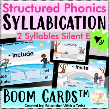 Preview of Boom Cards™ Structured Phonics 2 Syllables Silent E Distance Learning