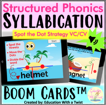 Preview of Boom Cards™ Structured Phonics Spot the Dot Strategy VCCV Distance Learning