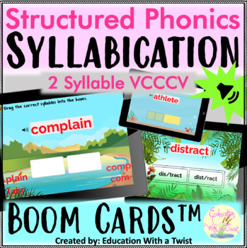 Preview of Boom Cards™ Structured Phonics Syllabication 2 Syllable VCCCV Distance Learning
