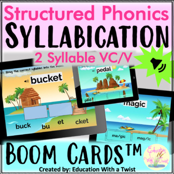 Preview of Boom Cards™ Structured Phonics Syllabication VCV First Closed Distance Learning