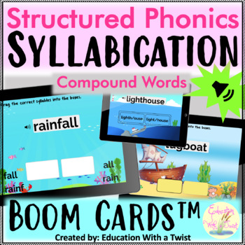 Preview of Boom Cards™ Structured Phonics Syllabication Compound Words Distance Learning