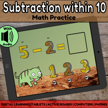 Preview of Boom Cards | Subtraction within 10 Math Subtraction Practice | Distance Learning