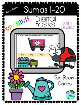 Preview of Boom Cards:  Sumas 1-20 - Distance Learning en Español