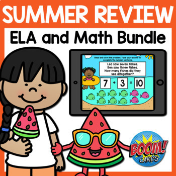 Preview of Boom Cards Summer Math and Literacy Distance Learning