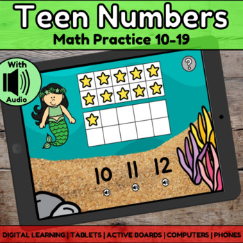 Preview of Boom Cards | Teen Numbers Math Practice 10-19 with Audio | Distance Learning