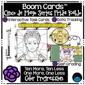 Preview of Boom Cards™ Ten More Ten Less One More One Less Frida Kahlo