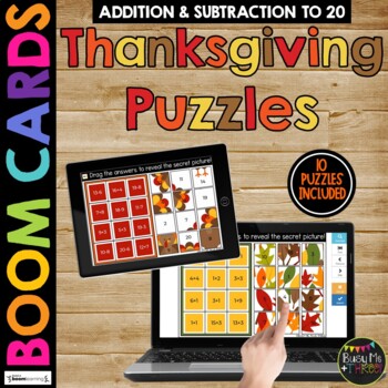 Preview of Thanksgiving Activity Boom Cards™ Math Puzzles Digital Learning Mystery Pictures